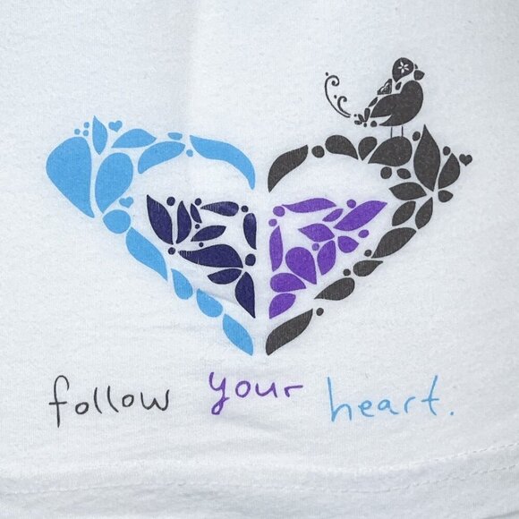 Roxy Short Sleeve Graphic Tee | White | Crew Neck | Small | Leaves Bird | Y2K - Picture 8 of 10